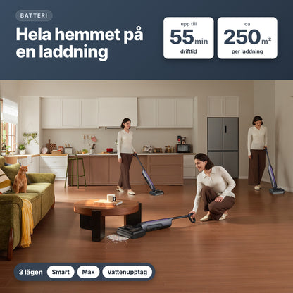 SV – AquaCore 1 upp till 55 min och ca 250 m² per laddning